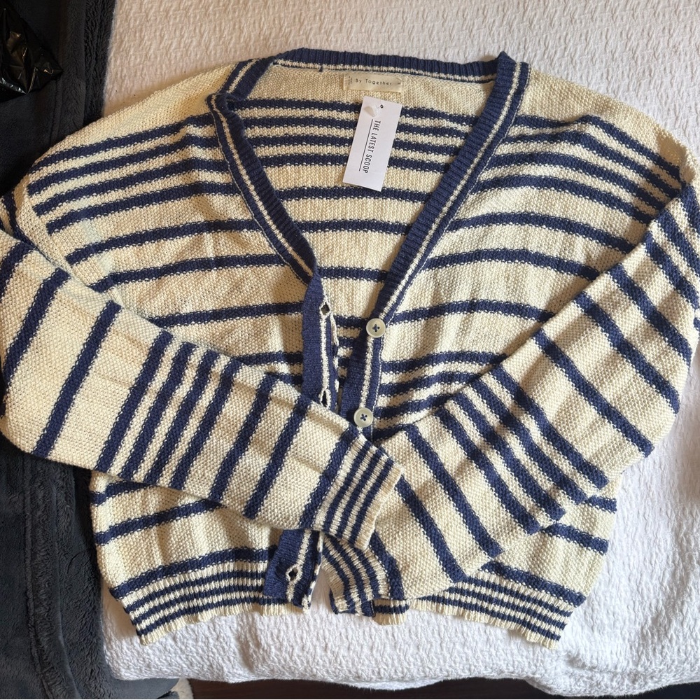 Blue and White Striped Cardigan